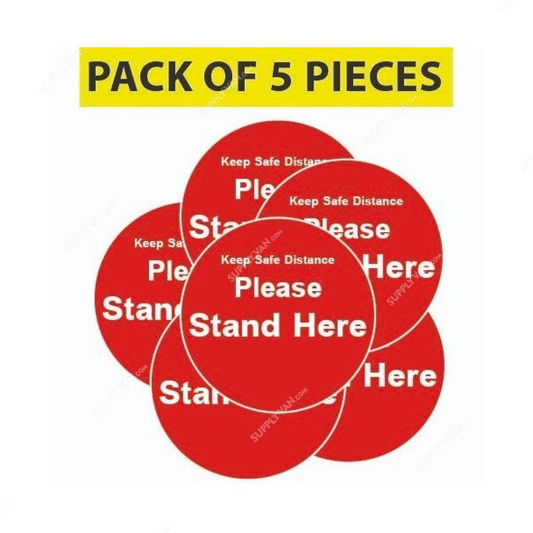 Warrior Keep Safe Distance Please Stand Here Social Distancing Sticker, 9154, Red, 15CM, 5 Pcs/Pack