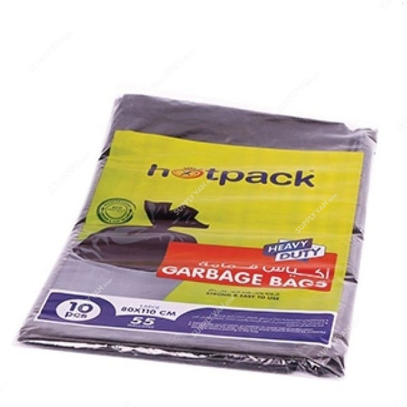 Hotpack Heavy Duty Garbage Bag, GH80110, 55 Gallon, L, 80 x 110CM, Black, 10 Pcs/Pack