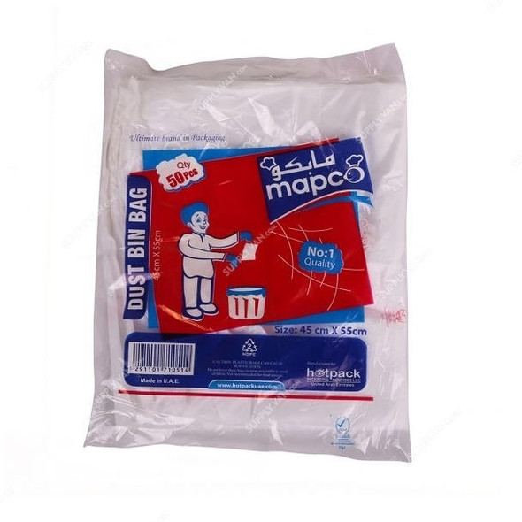 Hotpack Disposable Dust Bin Bag, DBB, 45 x 55CM, White, 50 Pcs/Pack