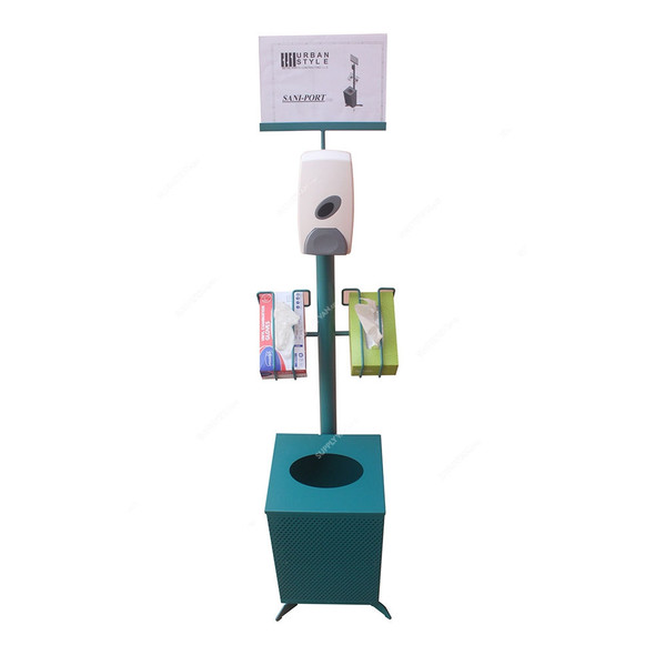 Urban Style Hand Sanitizing Station Stand With Manual Dispenser, Saniport Lite, 167 x 37.2CM, Aqua Blue