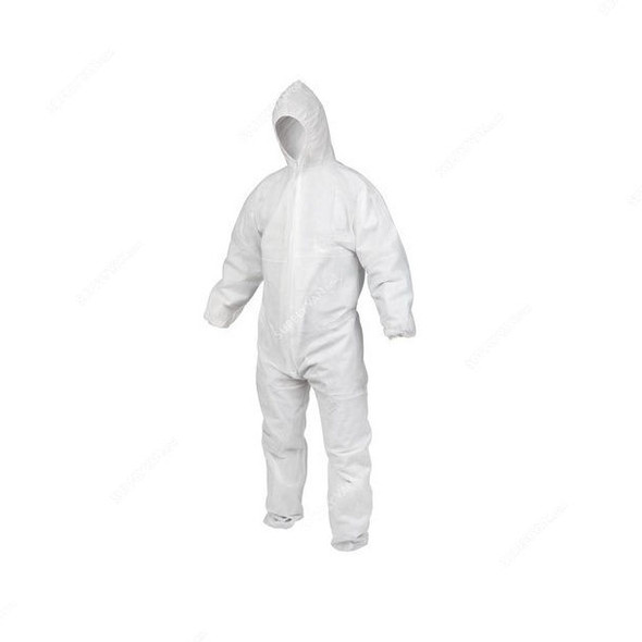 Non-Woven Hooded Disposable Coverall, 30GSM, Free Size, White