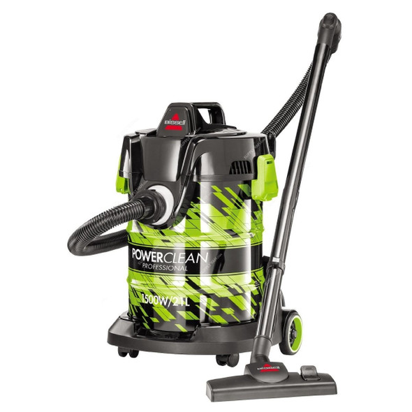 Bissell Powerclean Wet and Dry Canister Vacuum Cleaner, 2026E, 1500W, 220-240V, 21 Ltrs, Black and Lime