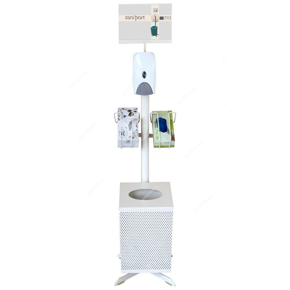 Urban Style Hand Sanitizing Station Stand With Manual Dispenser, Saniport Lite, 167 x 37.2CM, Cream White