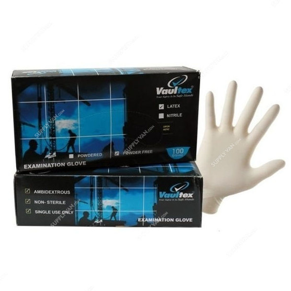 Vaultex Powdered Disposable Gloves, VLEG, Latex, L, 100 Pcs/Pack