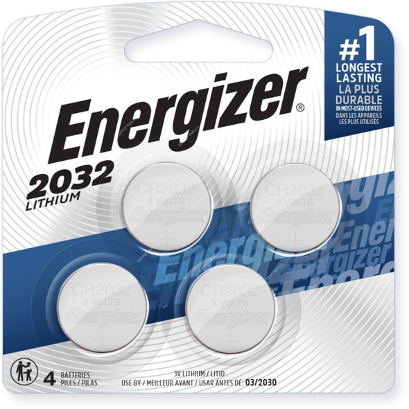 Energizer Lithium Coin Battery, CR-2032, 235mAh, 3V, 4 Pcs/Pack