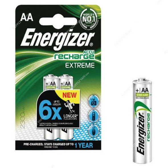 Energizer Rechargable Battery, NIMH-R6-AA, 2300mAh, 1.2V, 2 Pcs/Pack