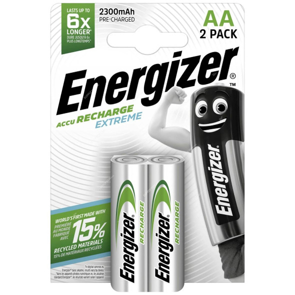 Energizer Rechargable Battery, NIMH-R6-AA, 2300mAh, 1.2V, 2 Pcs/Pack
