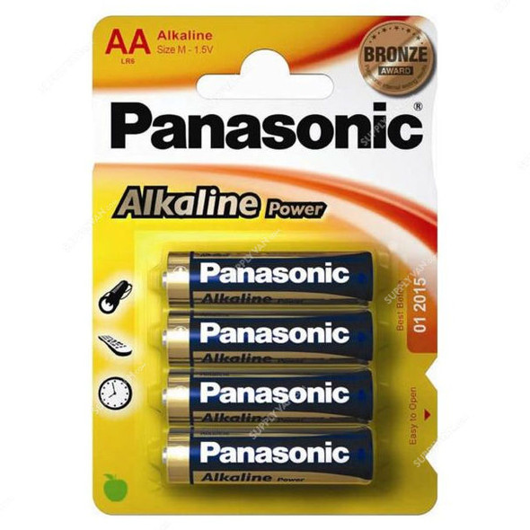Panasonic Alkaline Battery, LR6-AA, 4 Pcs/Pack
