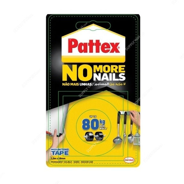 Pattex Double Sided Mounting Tape, 1687500, 1.5 Mtrs x 19MM, 80 Kg Holding Capacity