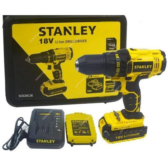 Stanley Cordless Drill Driver, SCD20S2K-B5, 13MM, 18V