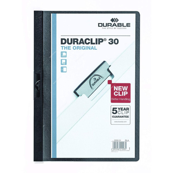 Durable Clip File Folder, 2200BK, Duraclip, A4, 30 Sheets, Black, 25 Pcs/Box