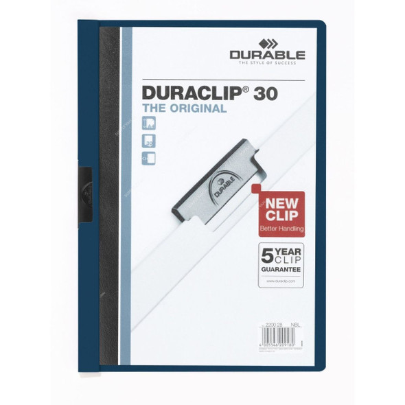 Durable Clip File Folder, 2200DB, Duraclip, A4, 30 Sheets, Dark Blue, 25 Pcs/Box