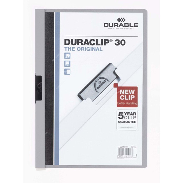 Durable Clip File Folder, 2200GY, Duraclip, A4, 30 Sheets, Grey, 25 Pcs/Box