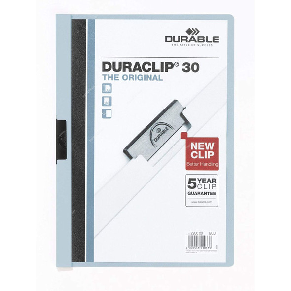 Durable Clip File Folder, 2200LB, Duraclip, A4, 30 Sheets, Light Blue, 25 Pcs/Box