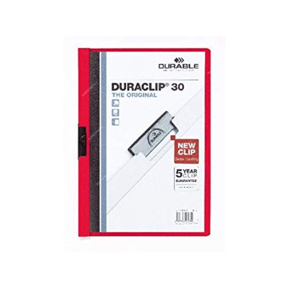 Durable Clip File Folder, 2200RD, Duraclip, A4, 30 Sheets, Red, 25 Pcs/Box