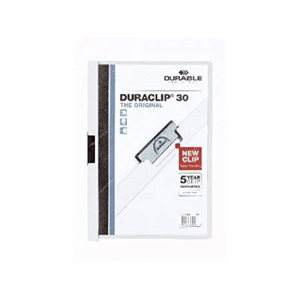 Durable Clip File Folder, 2200WH, Duraclip, A4, 30 Sheets, White, 25 Pcs/Box