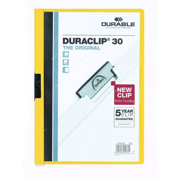 Durable Clip File Folder, 2200Y, Duraclip, A4, 30 Sheets, Yellow, 25 Pcs/Box
