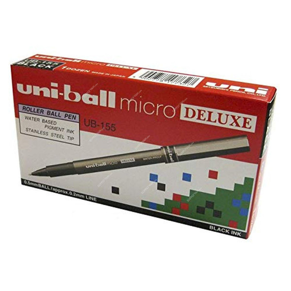 Uni-Ball Roller Ball Pen, UB155, Deluxe, Micro, Black, 12 Pcs/Pack