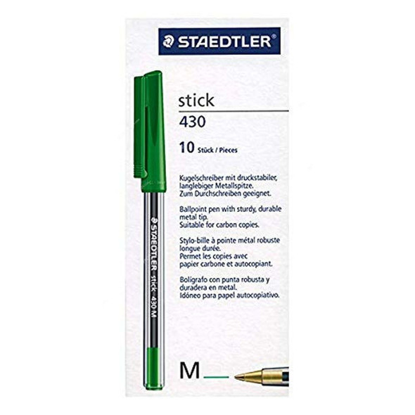 Staedtler Ball Pen, 430-M, Stick, Medium, Green, 10 Pcs/Pack