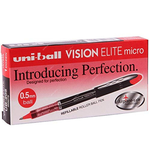 Uni-Ball Roller Ball Pen, UB205, Vision Elite, 0.5MM, Red, 12 Pcs/Pack