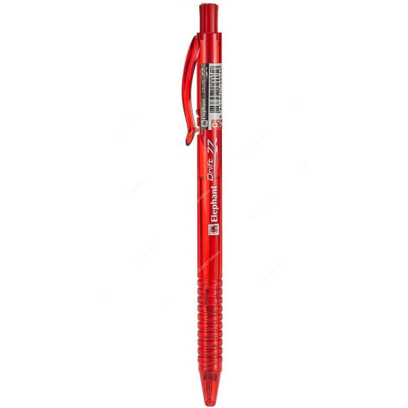 Elephant Retractable Ballpoint Pen, Drift 77, 0.5MM, Red, 6 Pcs/Pack