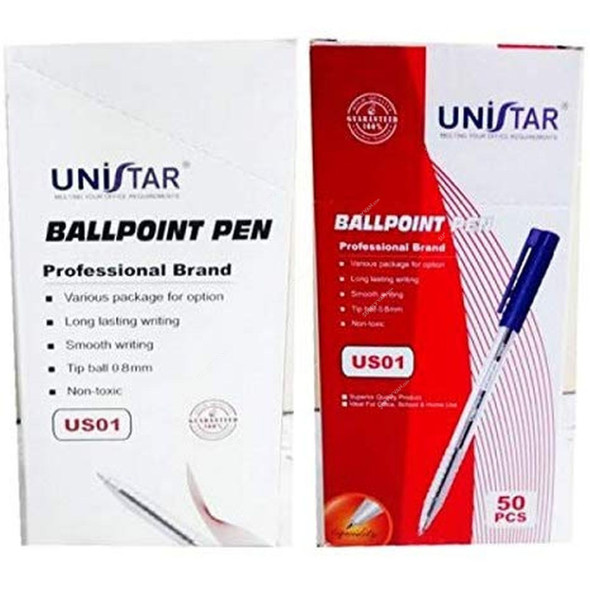 Unistar Ballpoint Pen, UNISTARBL50, 0.8MM, Blue, 50 Pcs/Pack