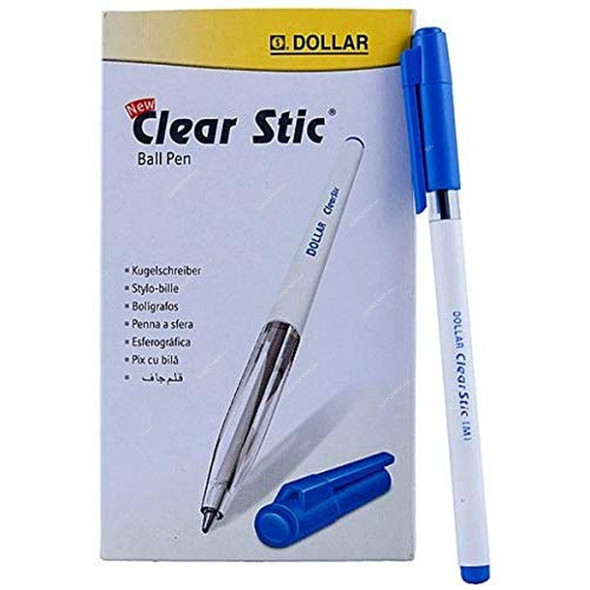 Dollar Ball Pen, BP-CS-P, Clear Stic, Medium, Blue, 10 Pcs/Pack