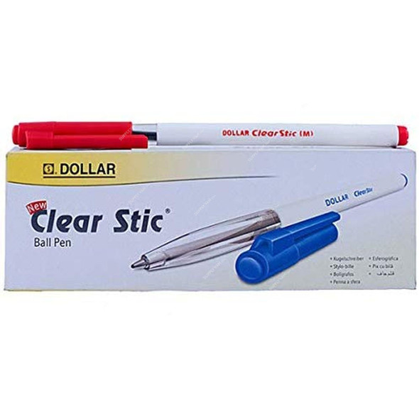 Dollar Ball Pen, BP-CS-P, Clear Stic, Medium, Red, 10 Pcs/Pack