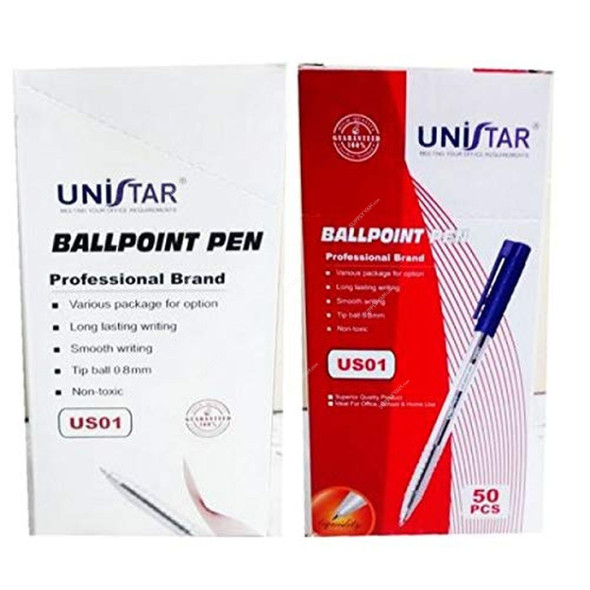 Unistar Ballpoint Pen, UNISTARRD50, 0.8MM, Red, 50 Pcs/Pack