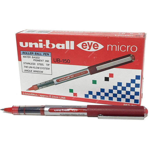 Uni-Ball Roller Ball Pen, UB150, Eye, 0.5MM, Red, 12 Pcs/Pack