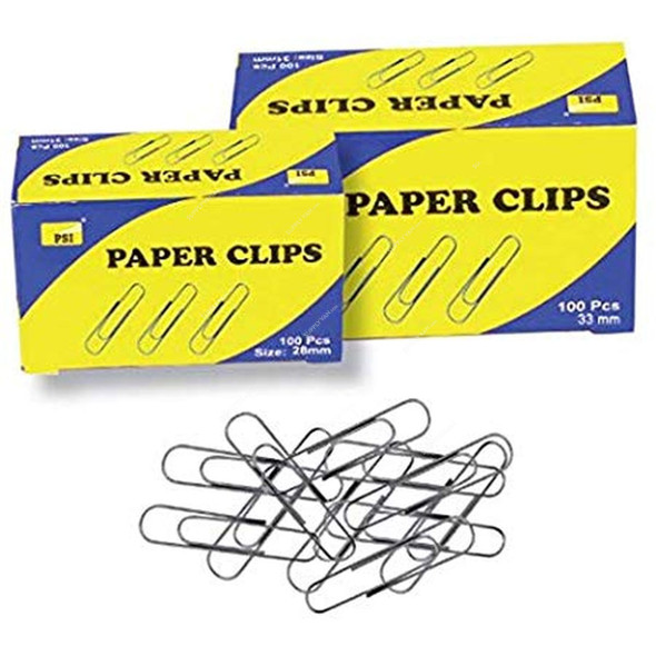 PSI Nickel Paper Clip, PSPCYLP006-28, Round, 28MM, Silver, 100 Pcs/Pack
