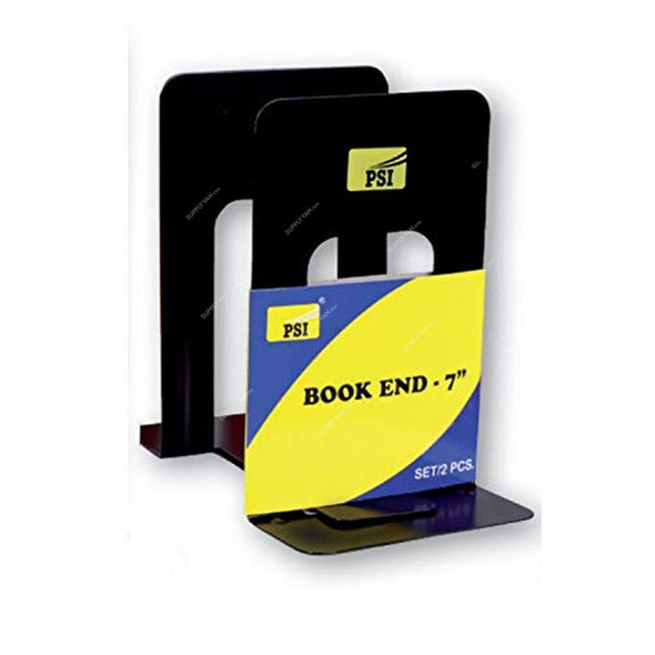 PSI Book End, PSBEYL3003, Metal, 7 Inch, Black, 2 Pcs/Pack