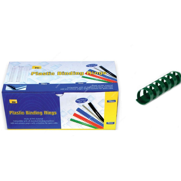 PSI Binding Ring, PSBR10GR, Plastic, 55 Sheets, 10mm, Green, 100 Pcs/Pack