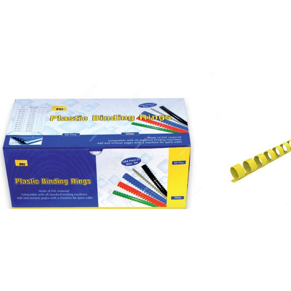 PSI Binding Ring, PSBR32YL, Plastic, 280 Sheets, 32mm, Yellow, 50 Pcs/Pack