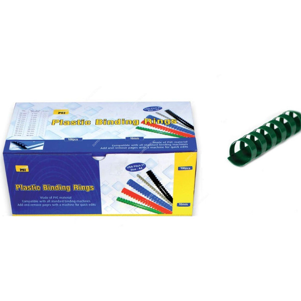 PSI Binding Ring, PSBR16GR, Plastic, 145 Sheets, 16mm, Green, 100 Pcs/Pack