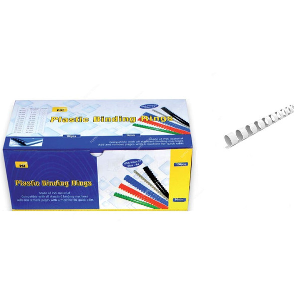PSI Binding Ring, PSBR14WH, Plastic, 125 Sheets, 14mm, White, 100 Pcs/Pack