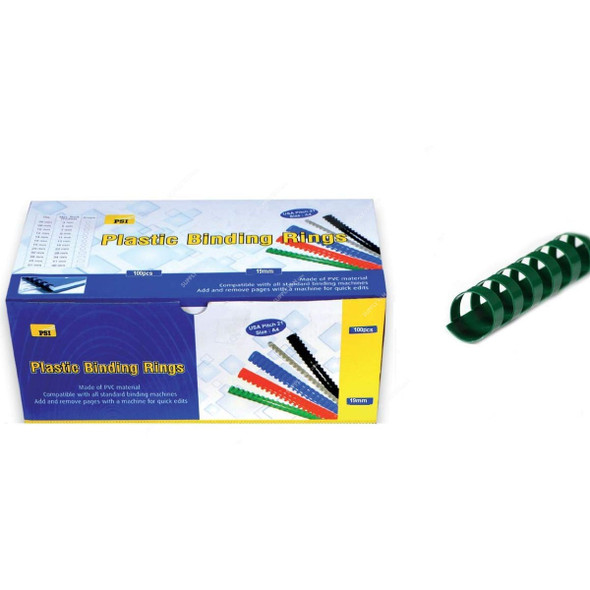 PSI Binding Ring, PSBR19GR, Plastic, 165 Sheets, 19mm, Green, 100 Pcs/Pack
