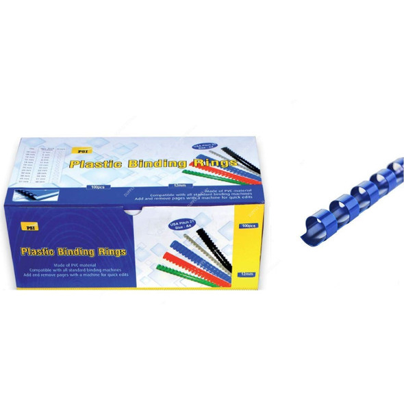 PSI Binding Ring, PSBR12BL, Plastic, 90 Sheets, 12mm, Blue, 100 Pcs/Pack