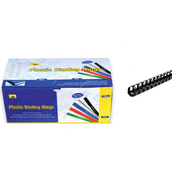 PSI Binding Ring, PSBR08BK, Plastic, 45 Sheets, 8mm, Black, 100 Pcs/Pack