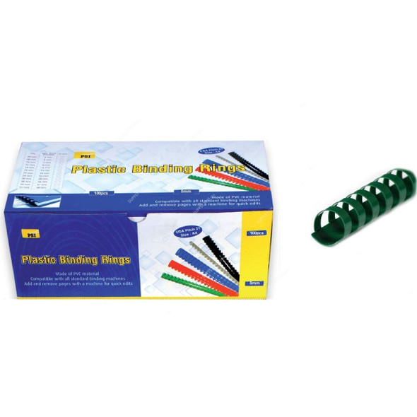 PSI Binding Ring, PSBR08GR, Plastic, 45 Sheets, 8mm, Green, 100 Pcs/Pack