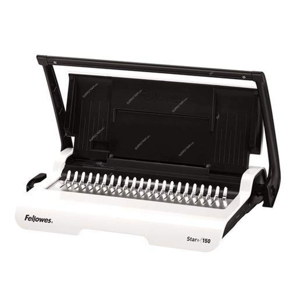 Fellowes Manual Comb Binding Machine, 5627501, Star 150, 150 Sheets, Black and White