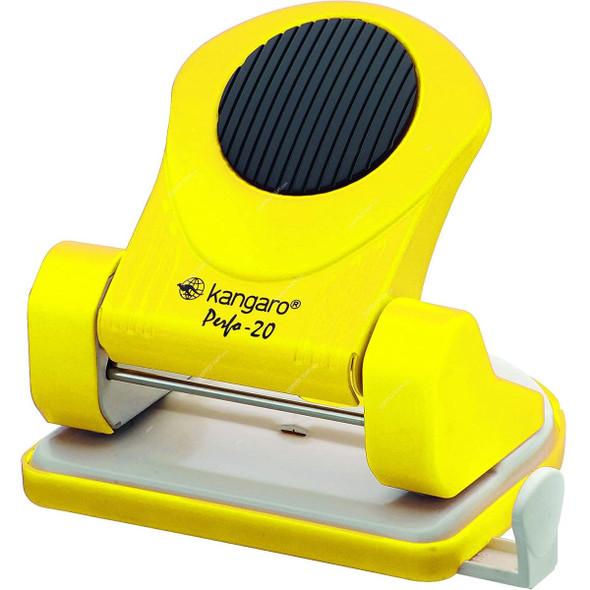 Kangaro 2 Hole Paper Punch Machine, PERFO20, Metal, 20 Sheets, Yellow