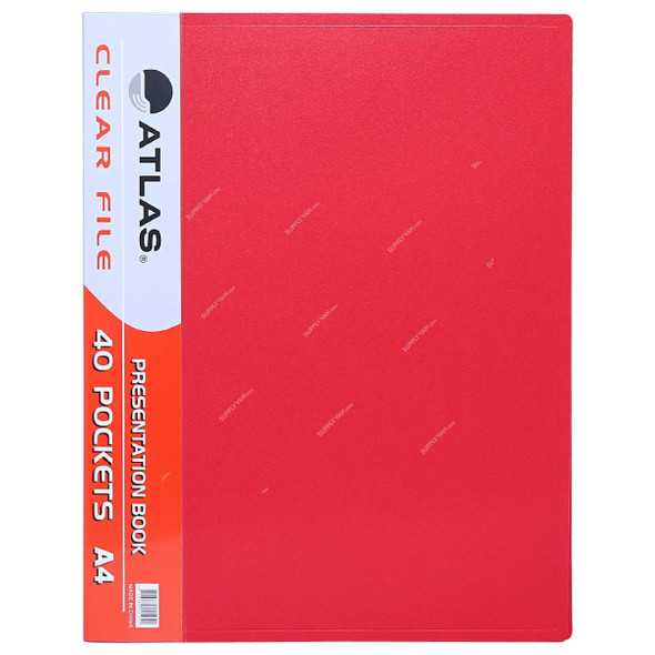 Atlas File Presentation Book, ATCL008, A4, 40 Pockets, Red