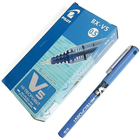 Pilot Roller Ball Pen, BX-V5, Hi-Tecpoint, 0.5MM, Blue, 12 Pcs/Pack