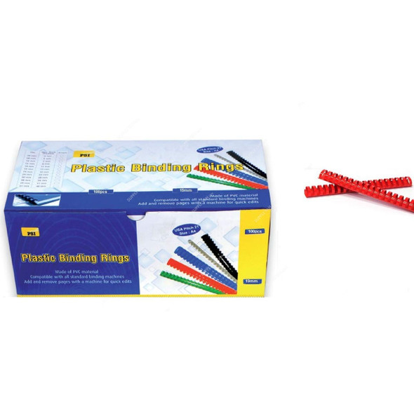 PSI Binding Ring, PSBR19RE, Plastic, 165 Sheets, 19mm, Red, 100 Pcs/Pack