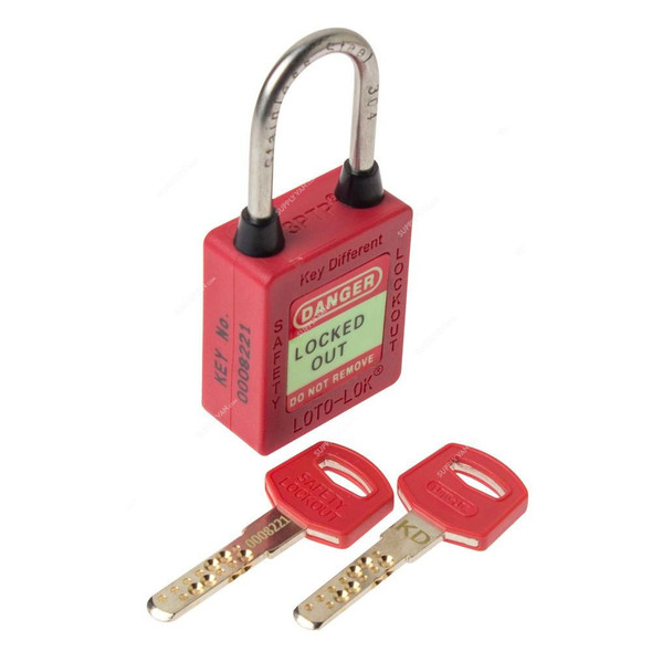 Loto-Lok Three Point Traceability Padlock, 3PTPRKDR40, Nylon and Stainless Steel, 40 x 5MM, Red