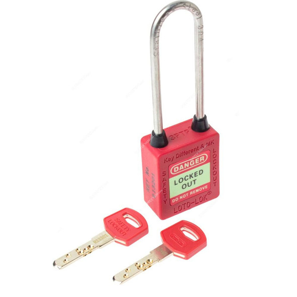 Loto-Lok Three Point Traceability Padlock, 3PTPRKDL80, Nylon and Stainless Steel, 80 x 5MM, Red