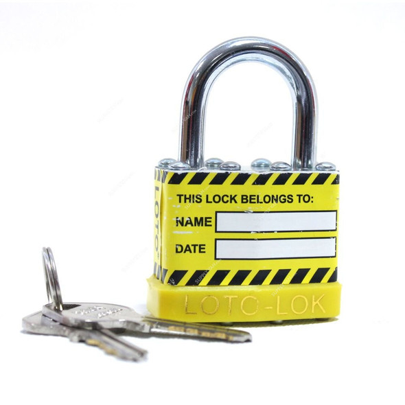Loto-Lok Lockout Padlock, 2PTPSYKDS24, Steel, 24 x 6MM, Yellow