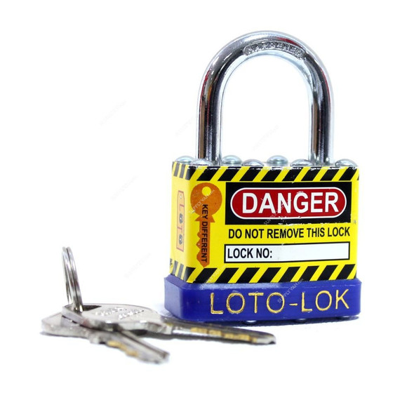 Loto-Lok Lockout Padlock, 2PTPSBKDS24, Steel, 24 x 6MM, Yellow and Blue