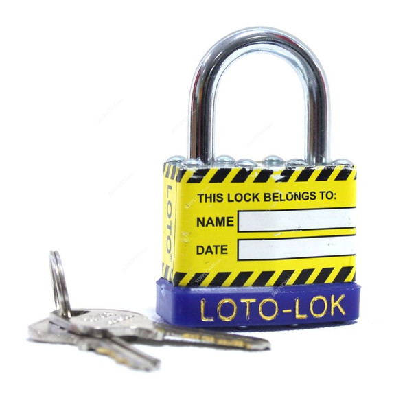 Loto-Lok Lockout Padlock, 2PTPSBKDS24, Steel, 24 x 6MM, Yellow and Blue